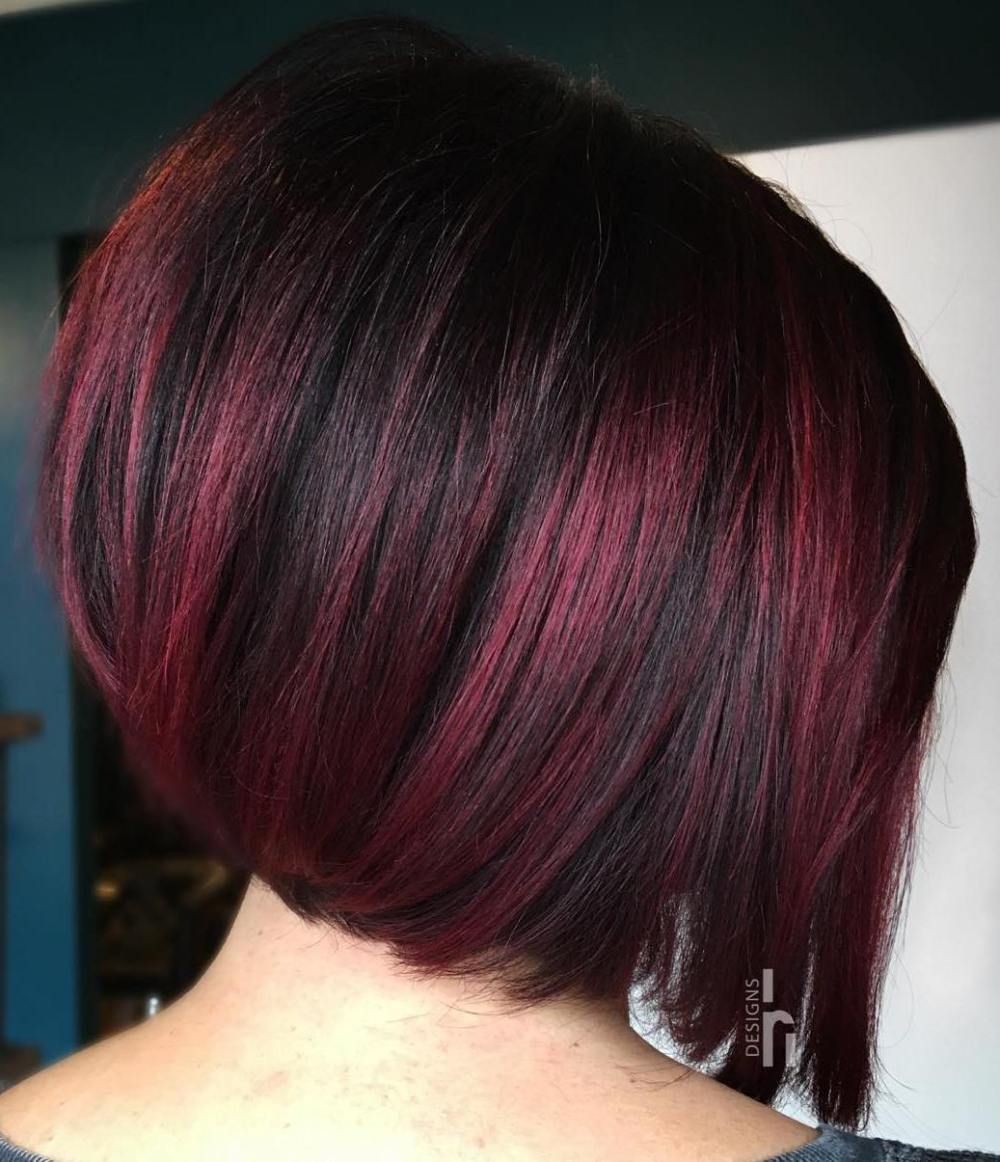 short dark hair with burgundy highlights