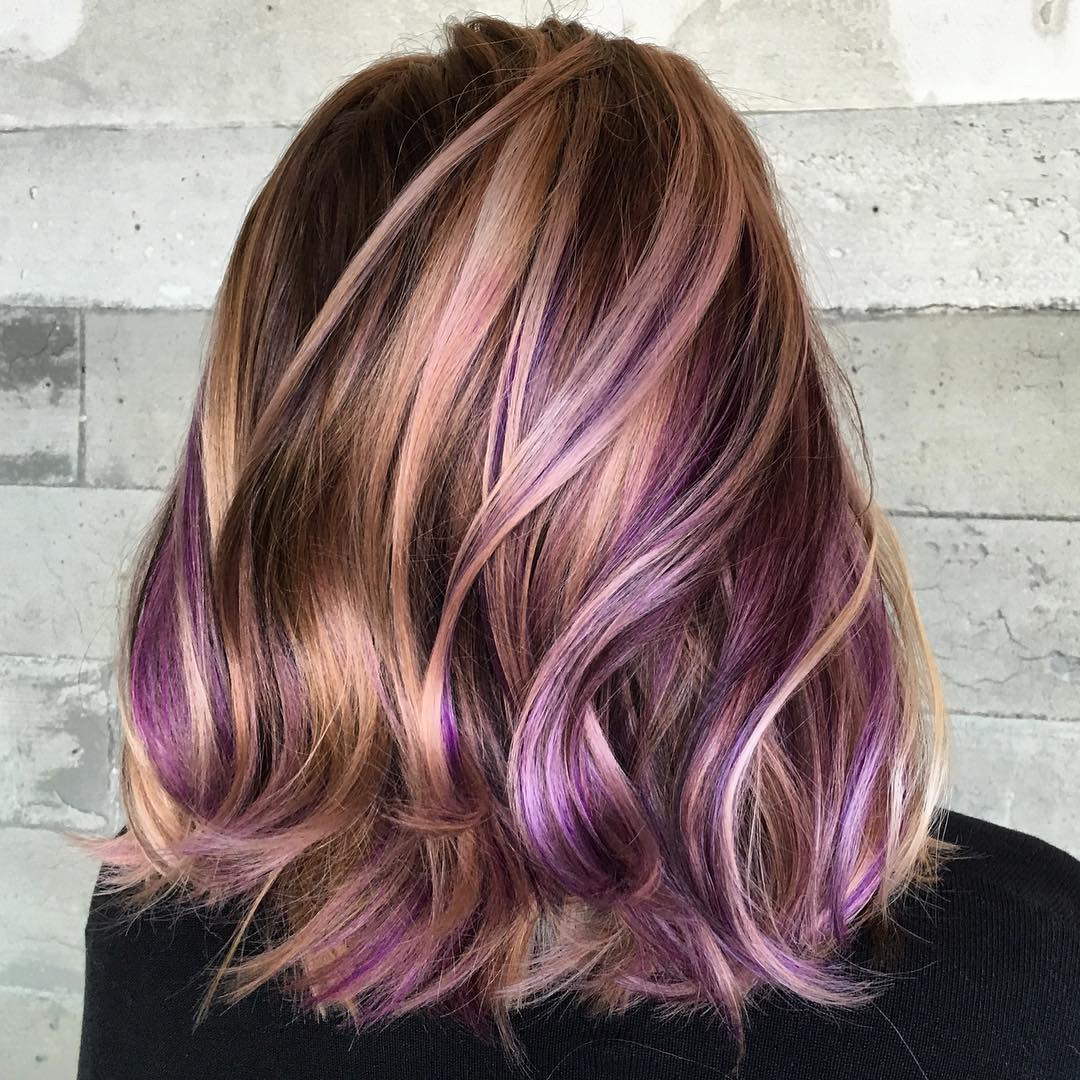 Lilac Highlights on Asian Brown Hair
