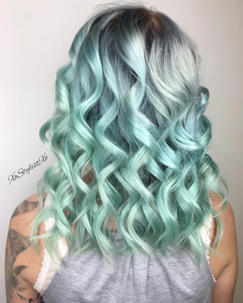 curly hair with blue highlights