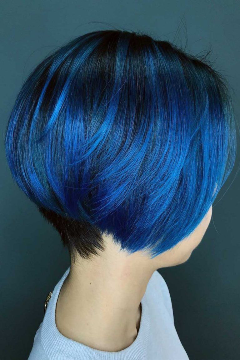 Navy blue highlights on short black hair