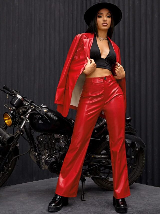red leather pants outfit ideas