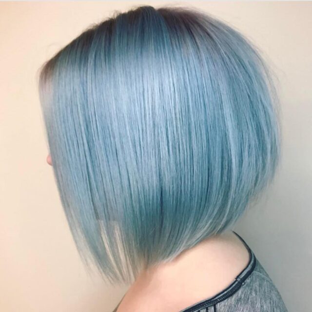 Short hair with blue highlights