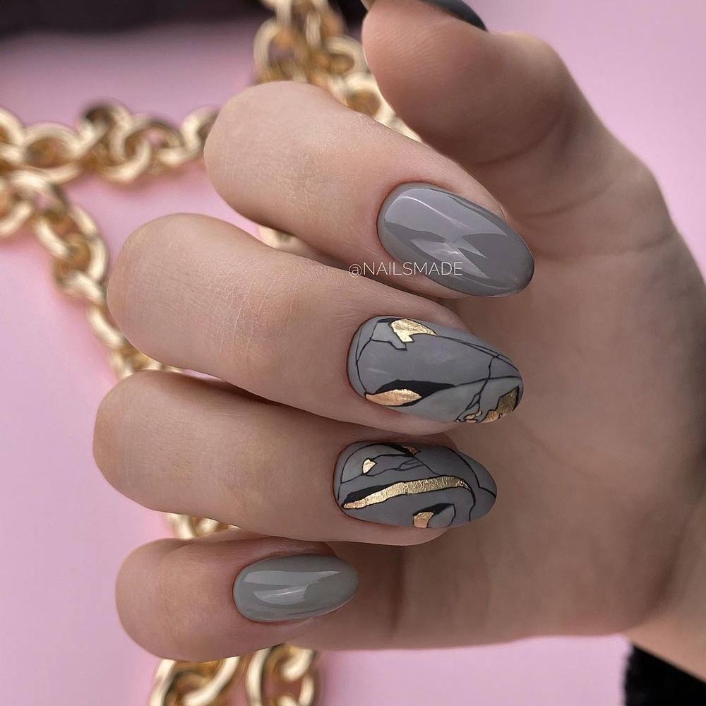 grey and gold nail designs