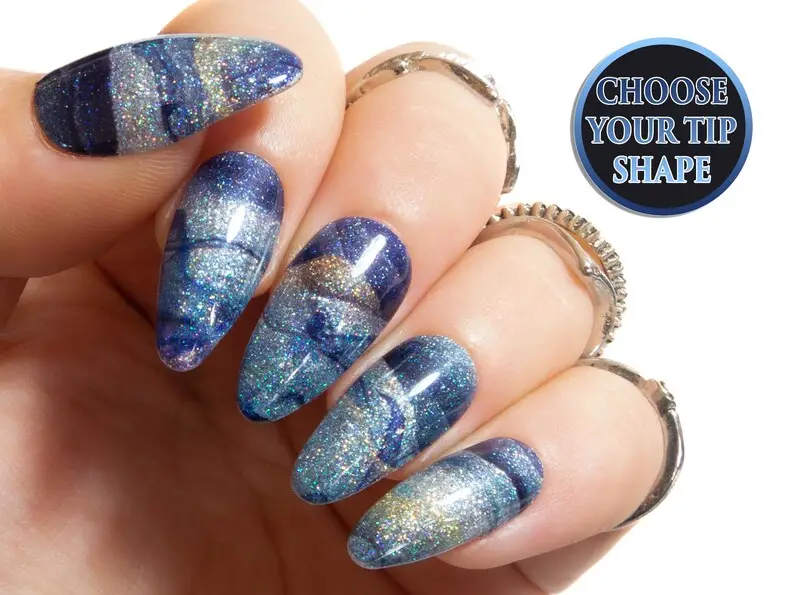 Black and blue marble nails