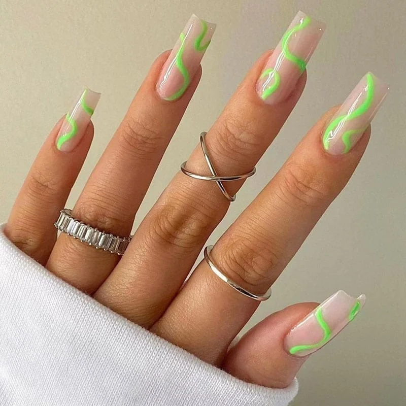 swirl lime green nail designs