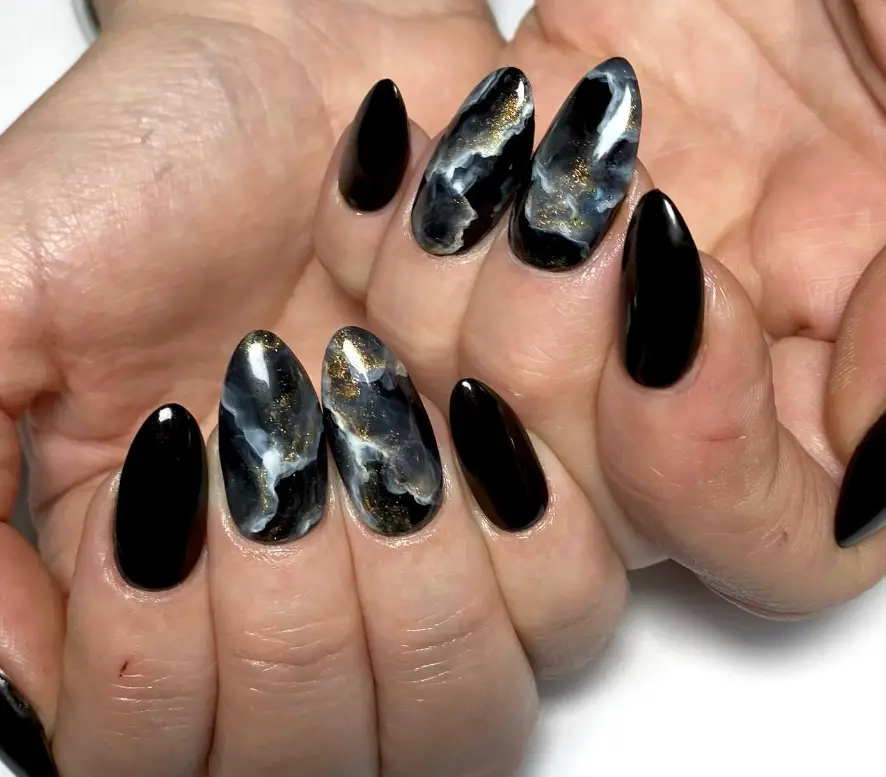 grey and black marble nails