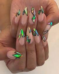 geometric black and neon green nail designs