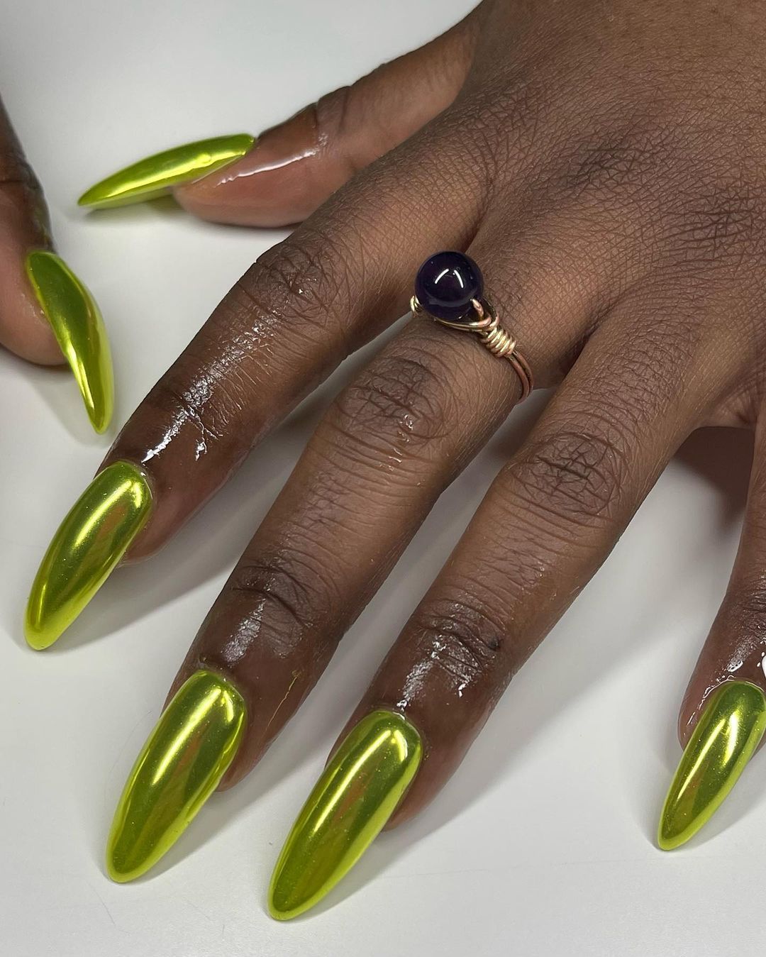 chrome lime green nail designs